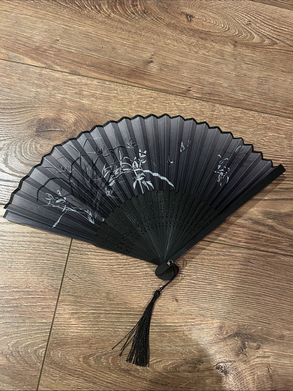 Black Decorative Folding Hand Fan with Tassel